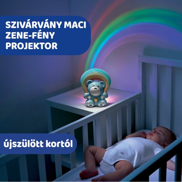 Chicco Rainbow Bear - Szivárvány maci zene-fény projektor, elemes, kék