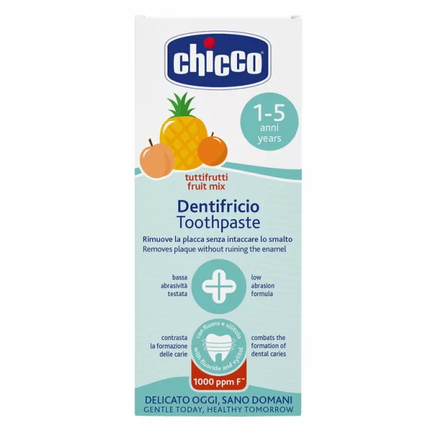 Chicco Vegyes gyümölcs ízű fogkrém 50 ml fluoridos xilittel Tuttifrutti 1-5 éves korra