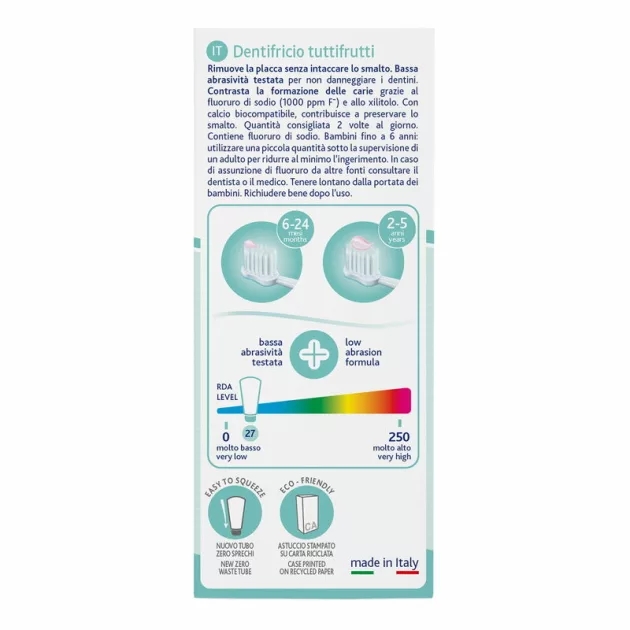 Chicco Vegyes gyümölcs ízű fogkrém 50 ml fluoridos xilittel Tuttifrutti 1-5 éves korra