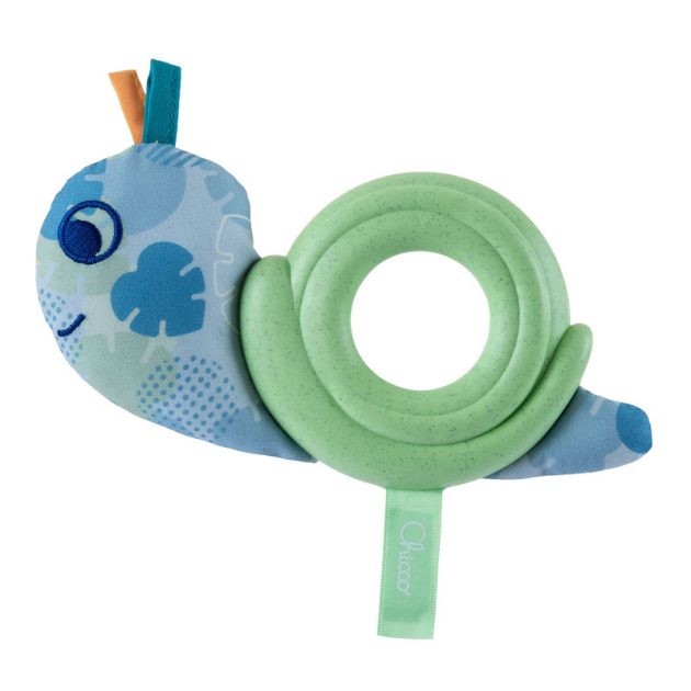 Chicco Baby Snail Eco+ bébicsiga rágókás textiljáték ökoanyagból