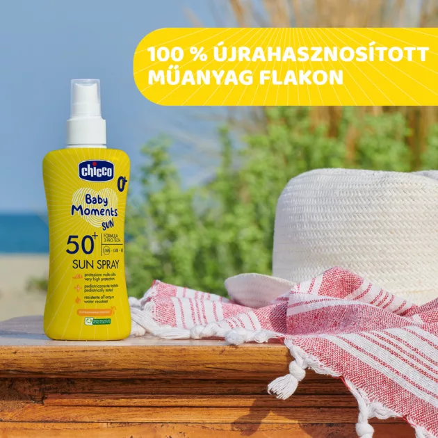 Chicco Fényvédő spray SPF 50+, 150 ml UVA, UVB, INFRA sugárzás elleni nagyon magas védelem