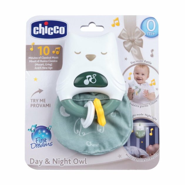 Chicco Day & Night Owl zenélő csörgő éjszakai fény - owl fehér