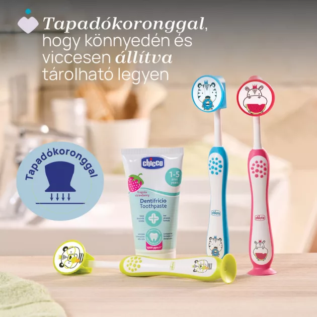 Chicco Fogkefe 3-6 év tejfogakhoz tapadókorongos védőkupakkal