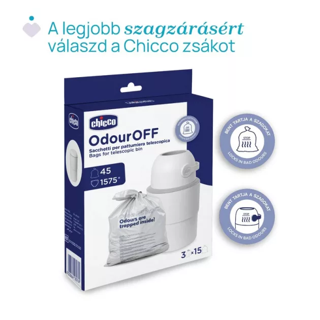 Chicco Teleszkópos pelenkatároló (15 db nejlonzsákkal) extra utántölt költség nélkül