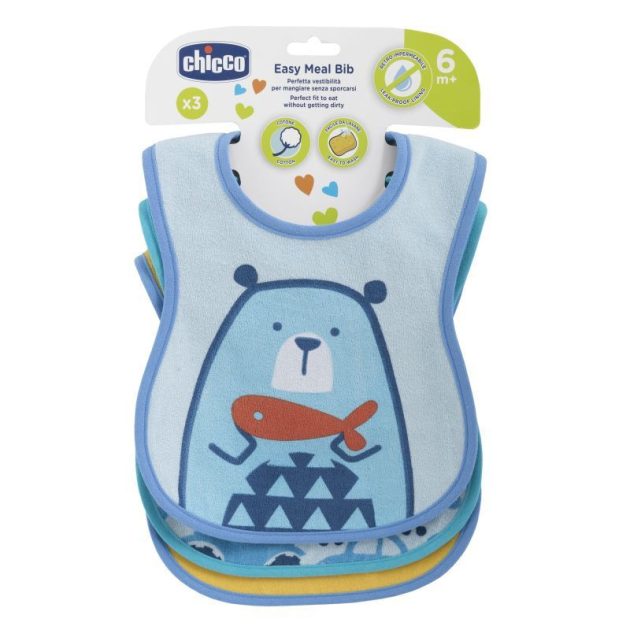 Chicco Easy Meal Bib - frottír előke vízálló hátlappal 3db-os kék