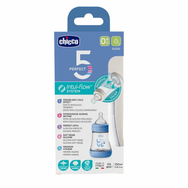 Chicco Perfect5 biofunkcionális cumisüveg 150 ml-normál átfolyás - kék