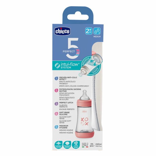 Chicco Perfect5 biofunkcionális cumisüveg 240 ml- közepes átfolyás - rózsaszín