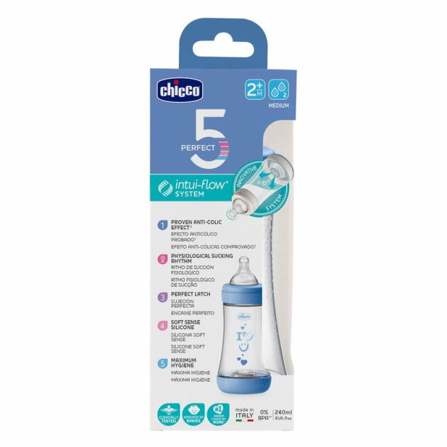 Chicco Perfect5 biofunkcionális cumisüveg 240 ml- közepes átfolyás - kék