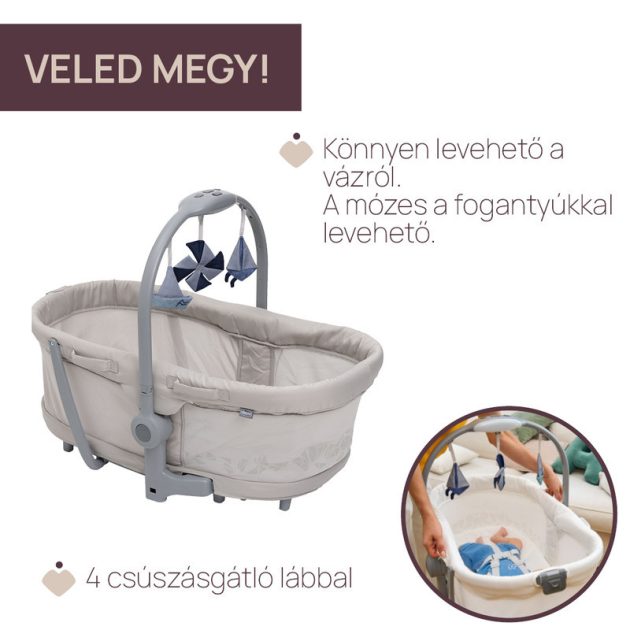 Chicco Baby Hug Pro 5in1 bölcső, pihenőszék, etetőszék, szék - Beige Latte