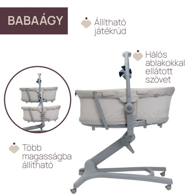 Chicco Baby Hug Pro 5in1 bölcső, pihenőszék, etetőszék, szék - Beige Latte