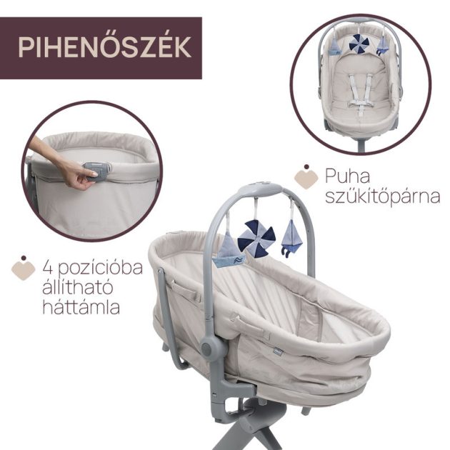 Chicco Baby Hug Pro 5in1 bölcső, pihenőszék, etetőszék, szék - Beige Latte