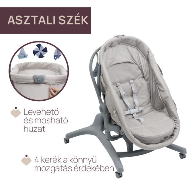 Chicco Baby Hug Pro 5in1 bölcső, pihenőszék, etetőszék, szék - Beige Latte