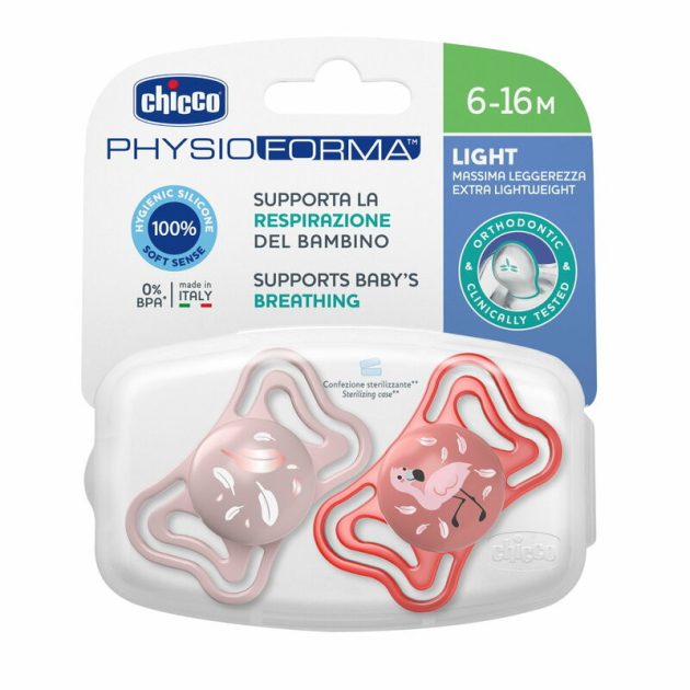 Chicco Physio Forma® Light 6-16hó cumi 2 db sterilizálható tokban - rózsaszín