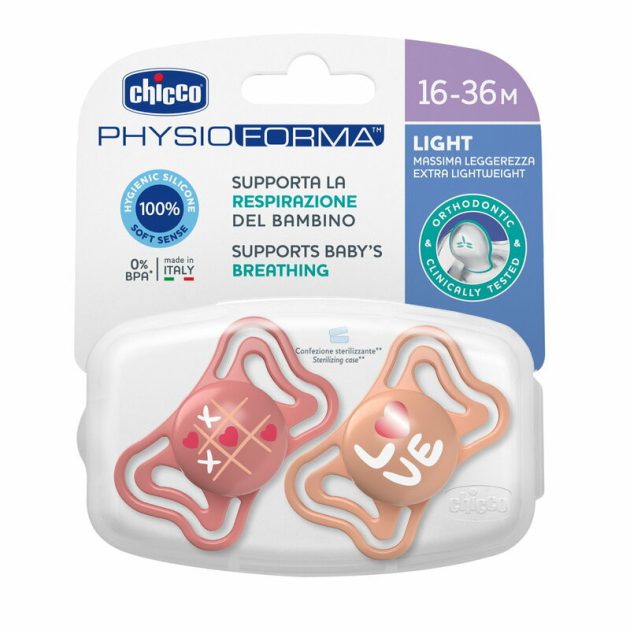 Chicco Physio Forma® Light 16-36 hó cumi 2 db sterilizálós tokban - rózsaszín