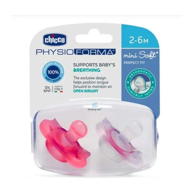 Chicco Mini PhysioForma Soft szilikon, altatócumi, 2-6 m, 2 db, lány