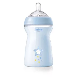   Chicco NaturalFeeling mintás, műanyag cumisüveg, 330 ml, kék