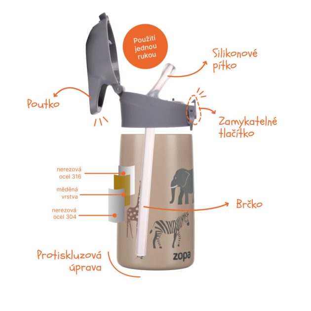 Zopa 400 ml-es termosz cumis szívószállal, dínó Dino