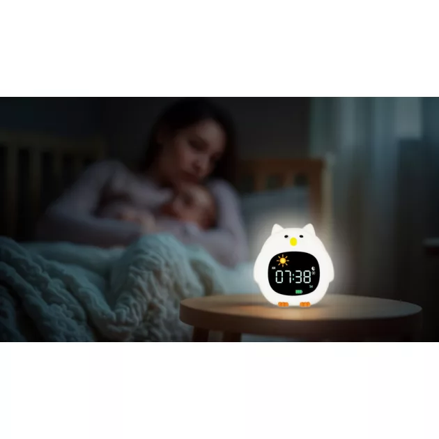 Zopa Szilikon gyermek ébresztőóra éjszakai fénnyel és zenével Owl