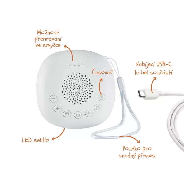 Zopa Prémium hordozható alvásmodul LED-fénnyel, fehér zajjal és hangokkal White