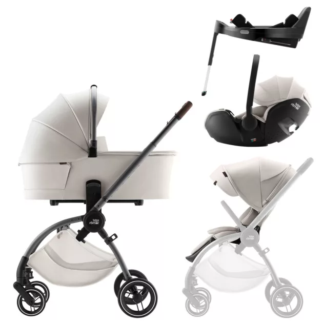 Britax Römer Comfort Plus LUX Szett (Rio babakocsi + mózeskosár + Baby-Safe PRO babahordozó + Vario Base 5Z) - Soft Taupe