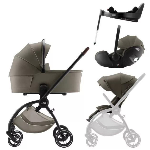 Britax Römer Comfort Plus LUX Szett (Rio babakocsi + mózeskosár + Baby-Safe PRO babahordozó + Vario Base 5Z) - Urban Olive