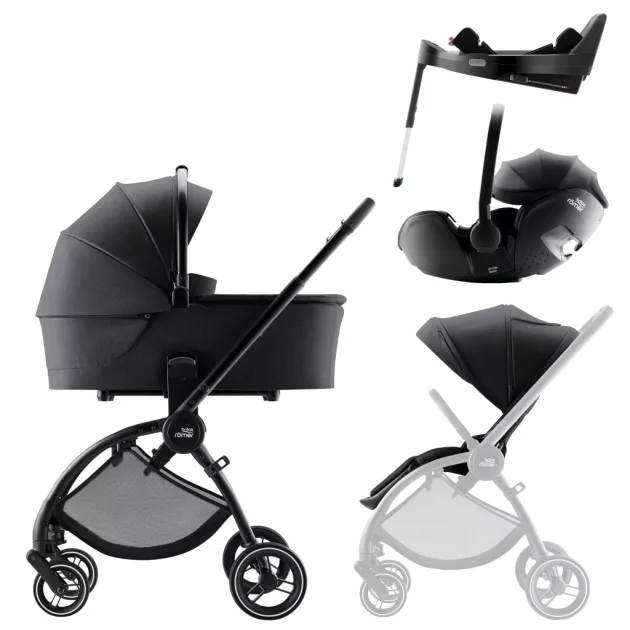 Britax Römer Comfort Plus STYLE Szett (Rio babakocsi + mózeskosár + Baby-Safe PRO babahordozó + Vario Base 5Z) - Carbon Black