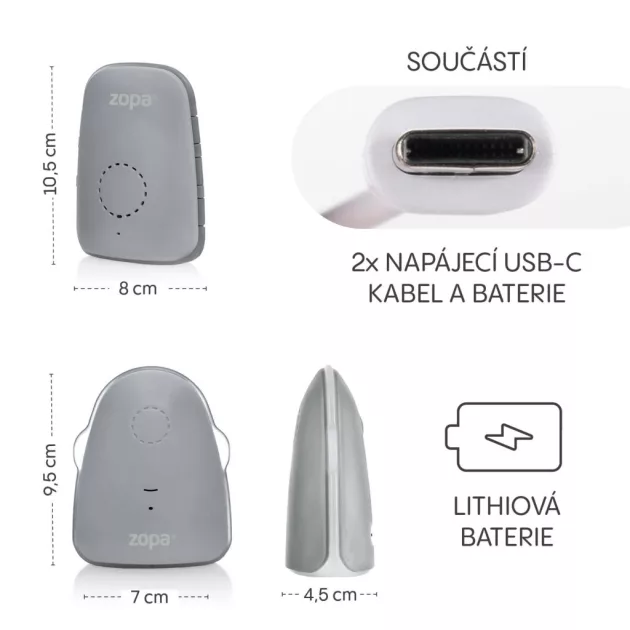 Zopa Watcher digitális bébiőr, szürke Grey