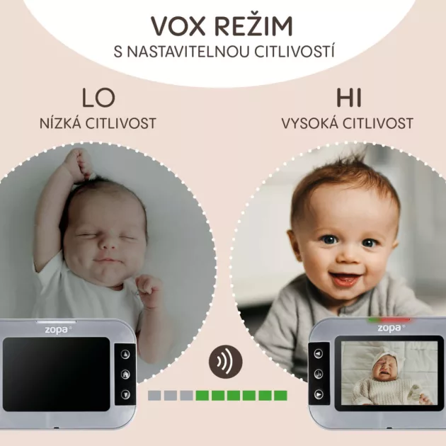 Zopa Static digitális videós bébiőr, szürke Grey