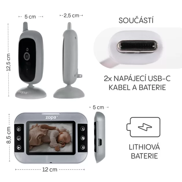Zopa Static digitális videós bébiőr, szürke Grey