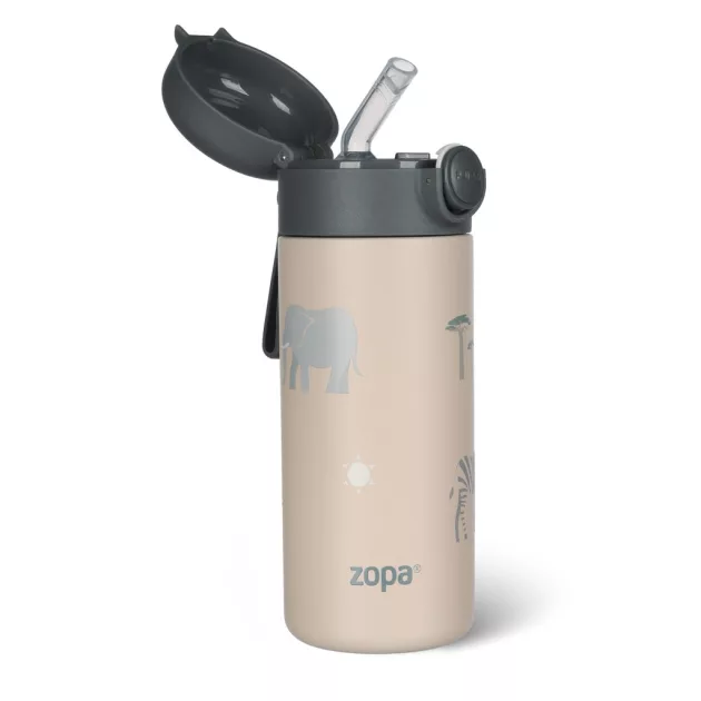 Zopa 350 ml-es termosz szívószállal és szilikon fogantyúval, szafari Safari