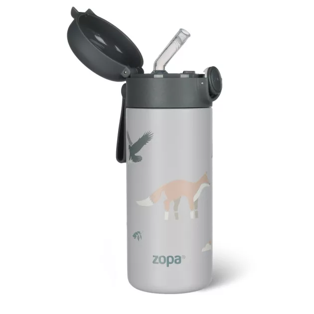 Zopa 350 ml-es termosz szívószállal és szilikon fogantyúval, hegyvidék Mountains