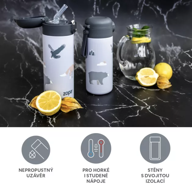 Zopa 400 ml-es termosz szívószállal, hegyvidék Mountains