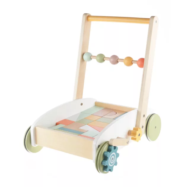 Zopa Fa járássegítő kocsi építőkockákkal Wood