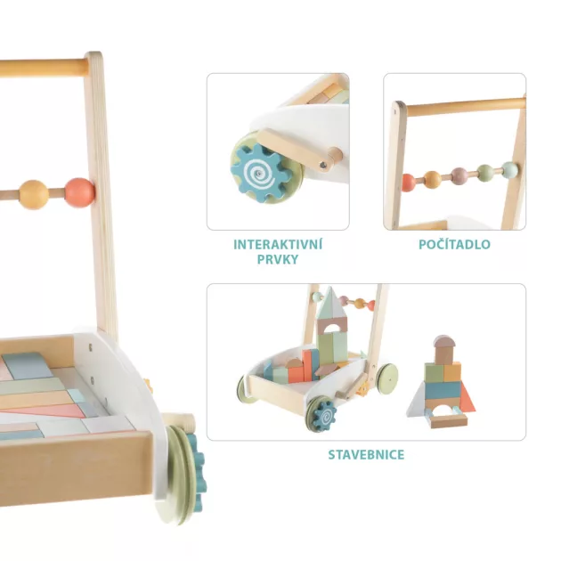 Zopa Fa járássegítő kocsi építőkockákkal Wood