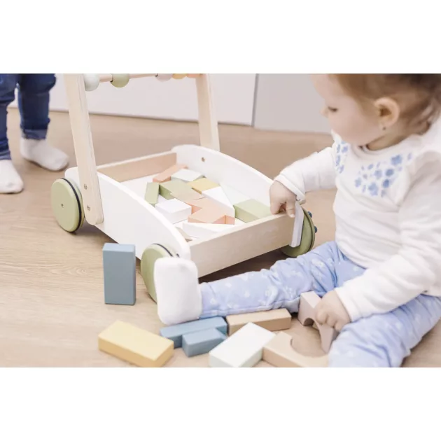 Zopa Fa járássegítő kocsi építőkockákkal Wood