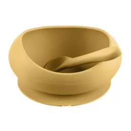   Zopa Szilikon tál tapadókoronggal és kanállal - mustársárga Mustard Yellow