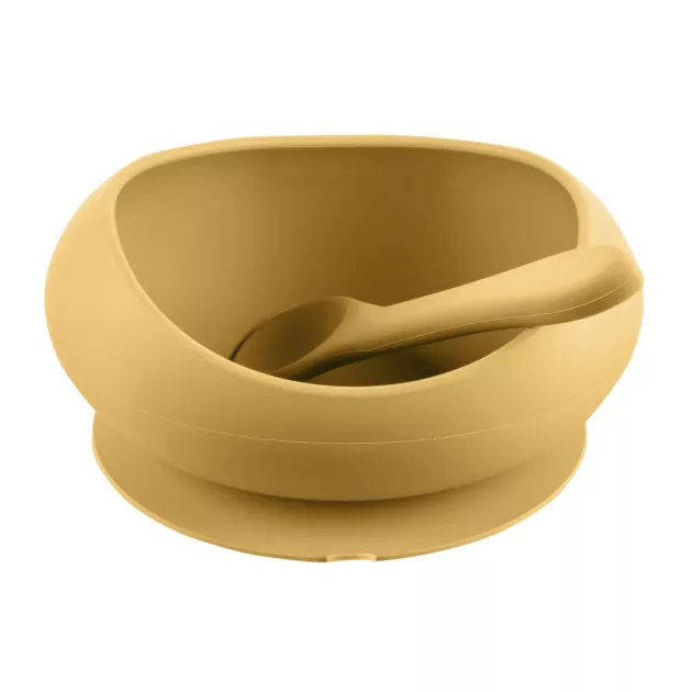 Zopa Szilikon tál tapadókoronggal és kanállal - mustársárga Mustard Yellow