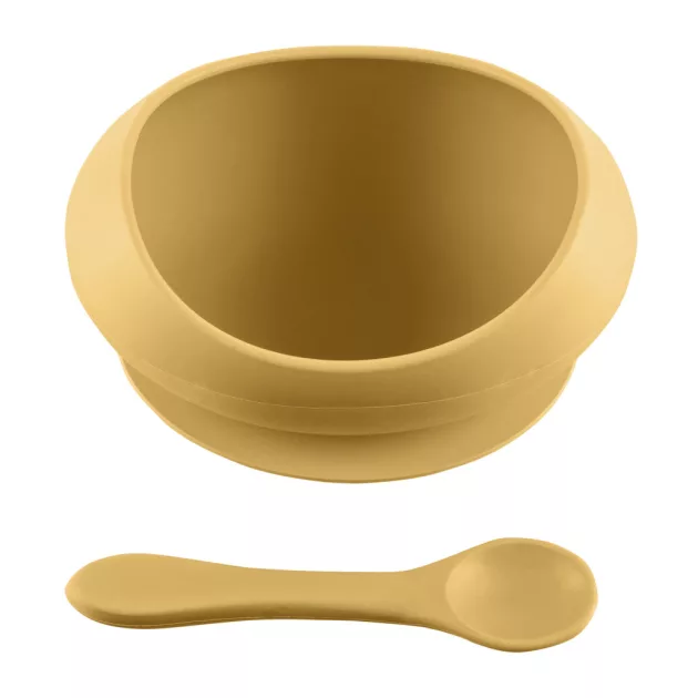 Zopa Szilikon tál tapadókoronggal és kanállal - mustársárga Mustard Yellow