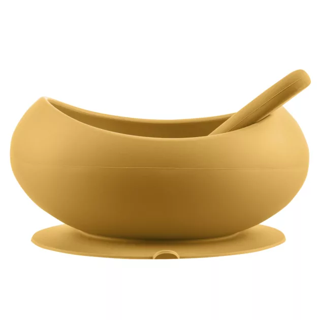Zopa Szilikon tál tapadókoronggal és kanállal - mustársárga Mustard Yellow
