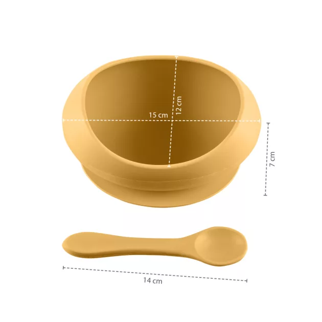 Zopa Szilikon tál tapadókoronggal és kanállal - mustársárga Mustard Yellow