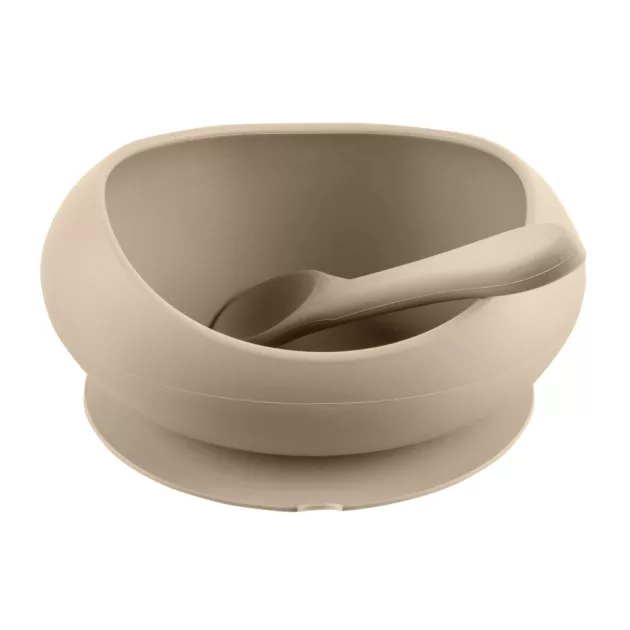 Zopa Szilikon tál tapadókoronggal és kanállal - bézs Sand Beige