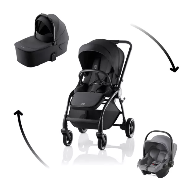 Britax Römer Rio Comfort Core Set STYLE 3in1 (Rio babakocsi + mózeskosár + Baby-Safe Core babahordozó) Carbon Black