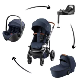   BRITAX RÖMER Smile 5Z Comfort Plus Set Style 4in1 (Smile 5z babakocsi + mózeskosár + Baby-Safe Pro + Vario Base 5Z) Night Blue