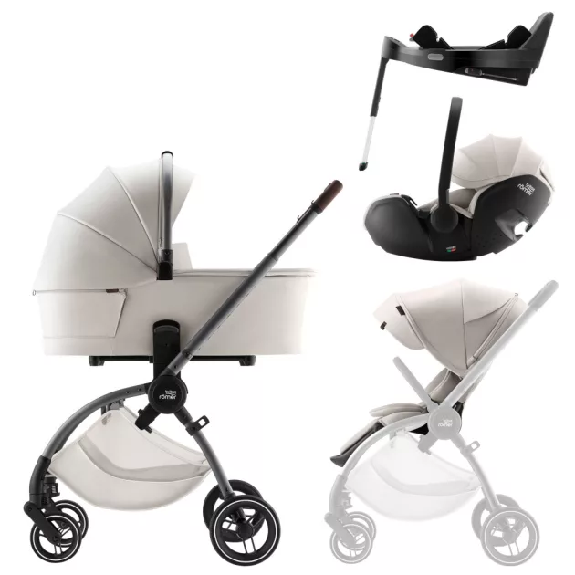 Britax Römer Comfort Plus LUX Szett (Rio babakocsi + mózeskosár + Baby-Safe PRO babahordozó + Vario Base 5Z) - Soft Taupe