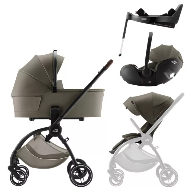 Britax Römer Rio Comfort Plus Set LUX 4in1 (Rio babakocsi + mózeskosár + Baby-Safe PRO babahordozó + Vario Base 5Z) Urban Olive
