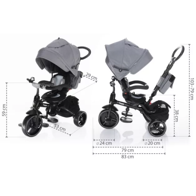 ZOPA Citi Trike tricikli tolókarral - Candy Pink