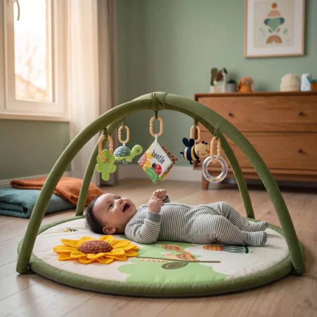 Zopa Cuddle interaktív játszószőnyeg játékíves kerettel Garden