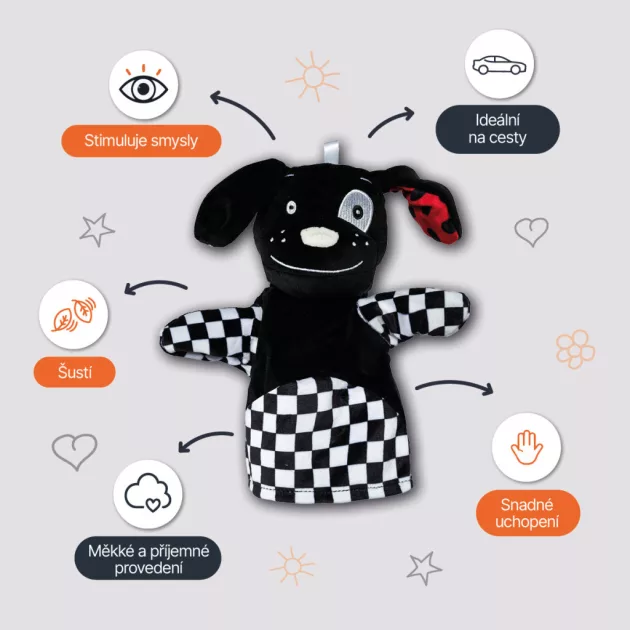 Zopa Kontrasztos fejlesztő kesztyűbáb Dog
