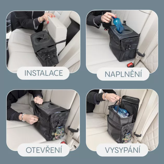 Zopa Vízálló autós hulladékgyűjtő fedéllel - Black