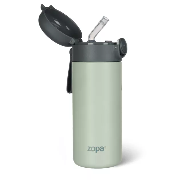 Zopa 350 ml-es termosz szívószállal és szilikon fogantyúval - Pistacio green